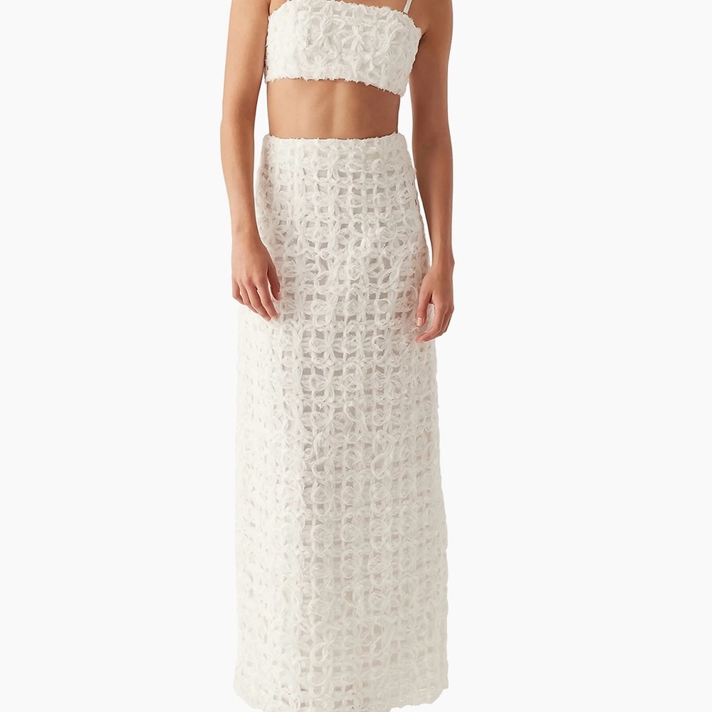 Aje White Quintette Textured Midi Skirt and Bandeau Top set